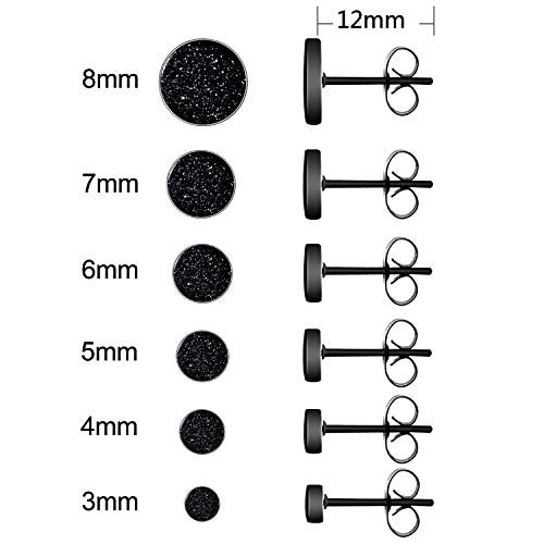 Black Round Stud Earrings Set Hypoallergenic Surgical Stainless Steel Black Earrings for Men Women Jewelry 6 Pairs 3mm-8mm2
