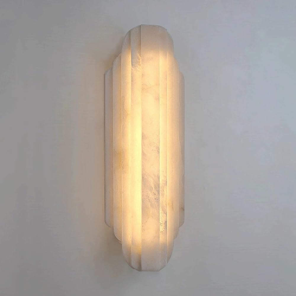 19.69In Natural Alabaster Wall Sconces Indoor Modern Spanish Marble Wall Light Gold Alabaster Marble Sconce Lighting 15W 3000K LED Stone Vanity Lights For Living Room Bedroom Bathroom Stairs Foyer