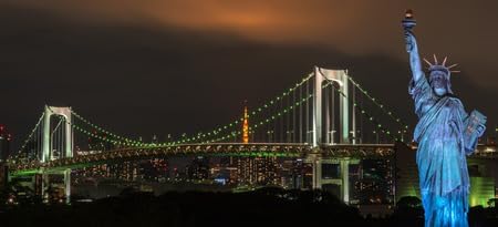 Póster de 150 x 70 cm: hermosa vista nocturna de Odaiba, Tokyo To...
