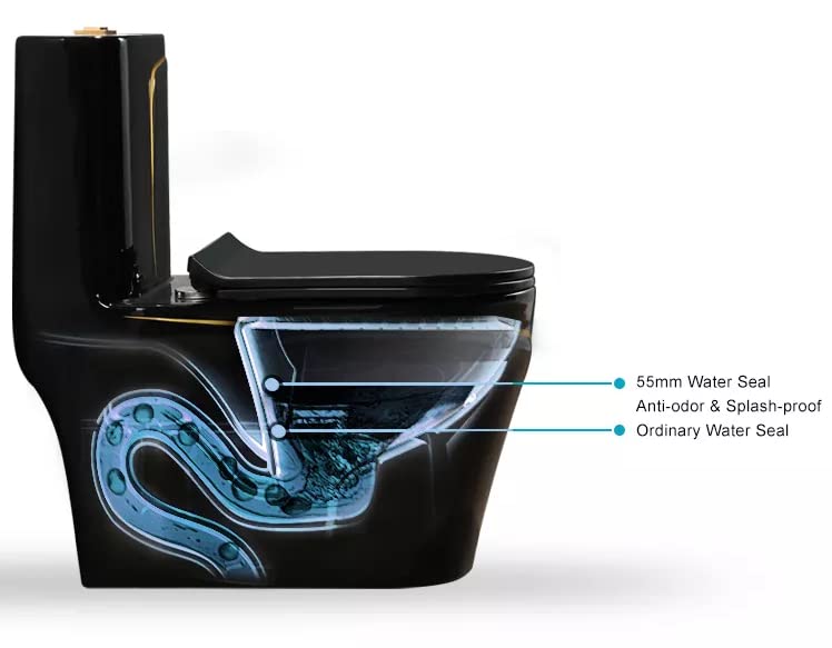 Image of B Backline Ceramic One Piece Siphonic Western Toilet /Commode for Toilet /European Commode /Water Closet Commode With Soft Close Toilet Seat P Trap Outlet Is From Wall (Black Glossy)