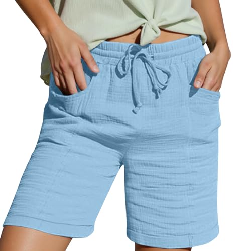 RYTEJFES Pantalones cortos para mujer, pantalones cortos de verano, pantalones cortos de playa de cintura alta, con cordón, pantalones cortos para el tiempo libre, lounge con bolsillos, para el día a