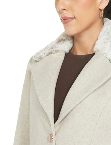Image of Qube By Fort Collins Women's Semi-Long Tweed Coat with Knitted Finish - Elegant Winter Outerwear for Casual and Formal Looks