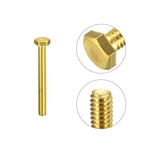 Image of uxcell Brass Hex Bolts, 1 /4-20x2-1 /4 2pcs Fully Thread Grade 4.8 Solid Brass Hexagon Head Bolt Machine Screws for Machinery