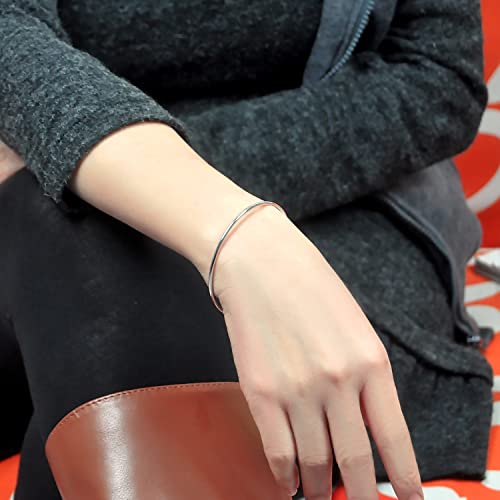 Minimalist Original 925 Sterling Silver Banglest Women Diy Stackable 1/2/3 ..Countless Set Bracelet 2Mm Thick Diameter 60 Mm -65 Mm -68 Mm Jewelry Gift Wife Girls Her (Silver Color 1 Piece A Style, Diameter 60 Mm) #TOP1
