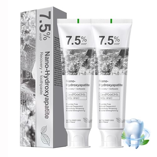 2-Pack 7.5% Hydroxyapatite Toothpaste Fluoride-Free for Sensitive Teeth Enamel Protection & Sensitivity Relief & Deep Clean Gentle Mint Fresh Breath