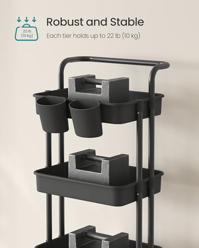 SONGMICS 4-Tier Storage Trolley, Rolling Trolley with Handle, 2 Small Organisers, Steel Frame, Plastic Baskets, Utility Cart, Easy Assembly, for Bathroom Laundry Room, Black BSC077BZ01 - Image 5