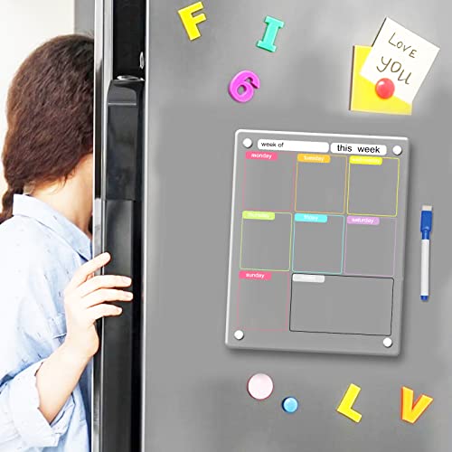 Magnetic Menu Planner Board For Kitchen - Acrylic Calendar For Fridge Weekly Meal Planner Dry Erase Board 8X10 Inch #TOP2