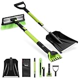 Best Choice Products 4 in 1 Snow Brush with Shovel, Squeegee & Ice Scraper, Up to 39' Extendable Foam Grip, 270° Pivoting Snow Brush for Car Truck SUV, Storage Bag Included - Lime