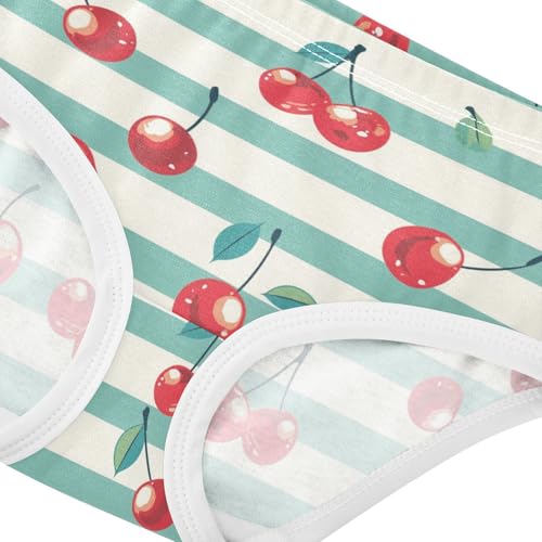 Wusikd Cherries Girls' Underwear Cotton Stripes Green Girls Briefs Soft Toddler Underwear 2T4