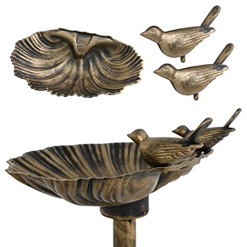 Mezhi 32" Bird Bath Sitting Pair Birdbath Antique Gold Pedestal Garden Decor Outdoor #TOP4