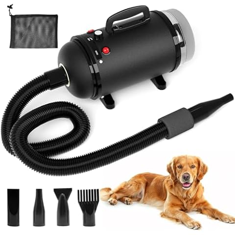 IKARE Dog Hair Dryer & Dog Grooming Vacuum, 5.2HP/3800W High Velocity Pet Blower Dryer with Adjustable Speed and Temperature Control, Force Dog Grooming Dryer with 4 Nozzles, 1.2L Dust Cup Capacity Cover