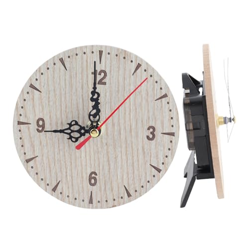 Akozon Vintage Runde Holztisch-Schreibtisch-Wand-Analoguhr für Wohnzimmer, Schlafzimmer, Büro, Kleine Wanduhren für (Durchmesser 12 cm)