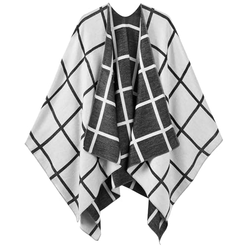 Image of Women's Shawl Wrap Poncho Ruana Cape Cardigan Sweater Open Front for Fall Winter Spring