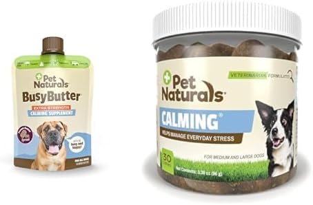 Pet Naturals Dog Calming Bundle: 16oz BusyButter Extra Strength Calming Peanut Butter & 30 Calming Chews for Medium & Large Dogs - Natural Anxiety Relief & Stress Support