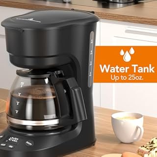Electactic 5-Cup Programmable Drip Coffee Maker, a compact coffee machine with a digital clock and 24-hour programmable timer, featuring Auto Shut-Off, and a Removable Filter Basket for Home & Office.