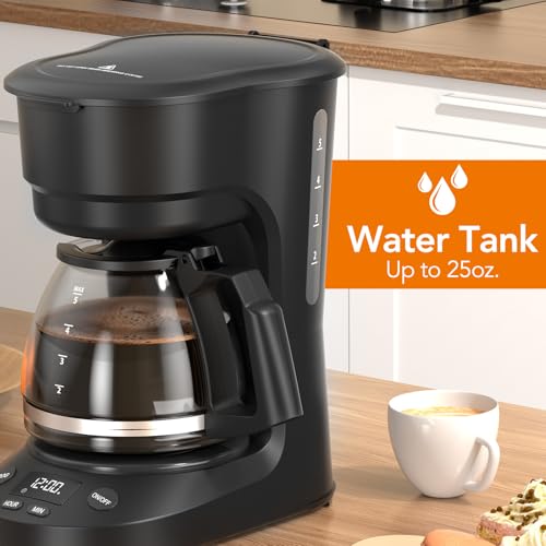Image of Electactic Compact 5-Cup Programmable Drip Coffee Maker - the essential coffee machine with Digital Clock, 24-hour Timer, Auto Shut-Off, and a Removable Filter Basket for Home & Office.