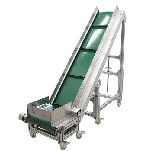 TECHTONGDA Climbing Conveyor Electric PVC Belt Conveyor Adjustable Height Adjustable Speed Aluminum Alloy Frames with 1.5Inch Baffles Load 88LBS Green 11.8inch Wide Belt