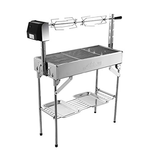 Barbecue Grill Charcoal Grill Stainless Steel Oven Patio Grill Accessories Picnic BBQ Rotating Fork Foldable Smokeless (Color : Silver, Size : 71.5 * 31.5 * 70cm)