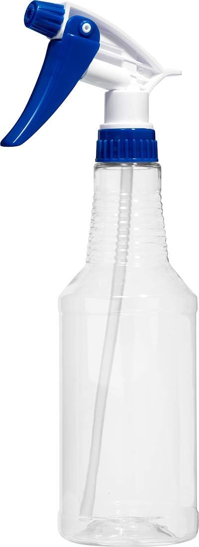 Empty Plastic Spray Bottle 16 Ounce, Clear, Chemical Resistant with Blue-White Sprayer for Chemical and Cleaning Solution, Adjustable Head Sprayer from Fine to Stream