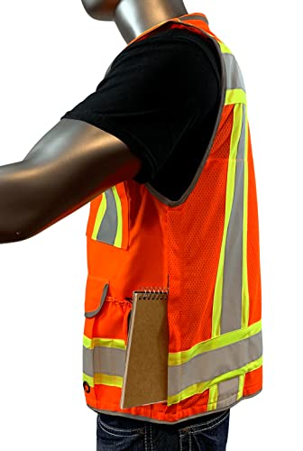 Rexzus A Reflective Safety Vest Class 2 Heavy Woven Two Tone Engineer Hi Viz Safety Vest 3M Tape (Orange, Medium) #TOP5