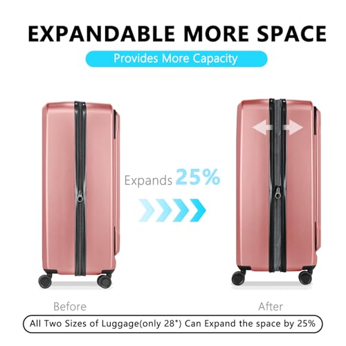 Image of Luggage Sets 2 Piece, Carry On Luggage with Front Pocket & USB Port and 28 Inch Expandable Checked Luggage with Top Opening, Durable PC Hardside Suitcases with Spinner Wheels & TSA Lock, Pink (20 /28)