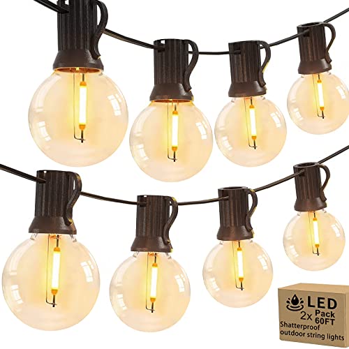 Outdoor String Lights120ft（60ftX2pack)Outdoor Lights with Waterproof Shatterproof 62 LED Bulbs(2 Spare)Dimmable Patio Lights for Indoor Outdoor Courtyard Cafe Porch Party Led Outdoor String Lights