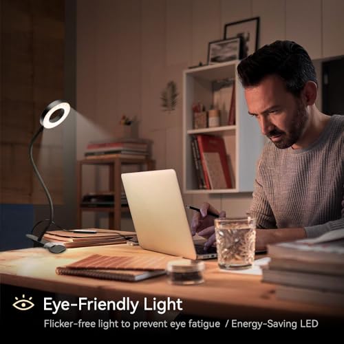 Image of LED Desk Lamp Clip on Light with 3 Color Modes 10 Brightness Levels, 360 Flexible Gooseneck, Eye Protection, USB Charging, Black