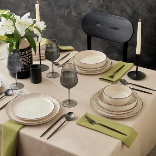 Karaca Monica 24-Piece Stoneware Dinner Set for 6 People, Dinner Plate, Dessert/Side Plate, Pasta Bowl, Cereal/Soup Bowl, Dishwasher Safe, Beige