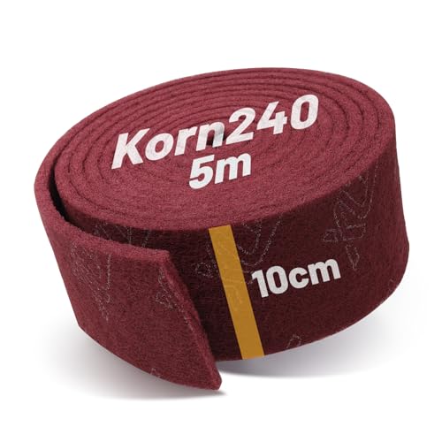 Schleifvlies 5 m x 100 mm Korn 240, Imprägniert für lange Haltbarkeit, Schleifvlies für Holz, Metall, Edelstahl, uvm. (Korn 240)