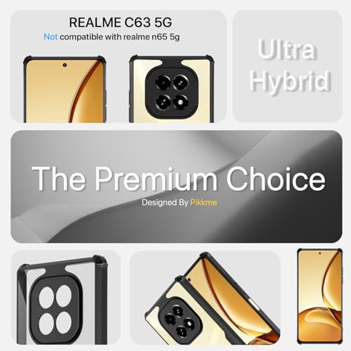 Image of Pikkme Crystal Clear Transparent Back Cover | Ultra Hyrbid | Full Camera Protection | Raised Edge | Bumper Case for Realme C63 5G (Black)