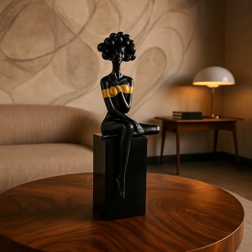 Image of Xtore Modern Abstract Woman Figurine | Resin Home Decor Accent | Unique Art Piece for Living Room, Office, or Gallery | Contemporary and Stylish Design - Black