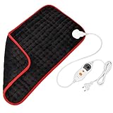 Heizkissen mit Abschaltautomatik, Misiki Elektrisches Heizkissen Wärmekissen Elektrisch 30x60cm Soft Flanell-Oberfläche Wärmepads mit 4 Schnelle Heizstufen für Rücken Nacken Schulter, Schwarz