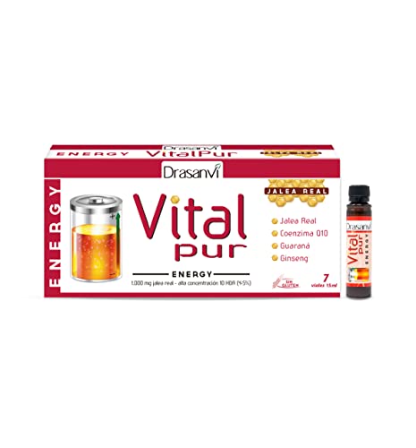 DRASANVI VITALPUR ENERGY - Jalea Real + Ginseng + Guaraná + Hierro + Vitaminas B3, B5, B1, B6, B2 - 7 viales de 15ml
