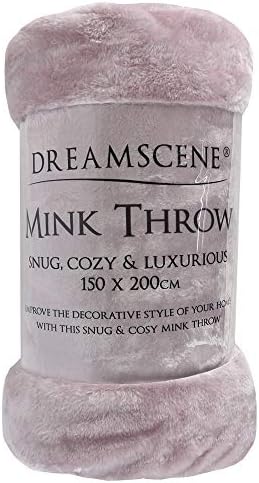 Dreamscene Luxury Faux Fur Mink Fleece Throw Over Sofa Bed Soft Warm Blanket, Silver, 150 x 200 cm, Double