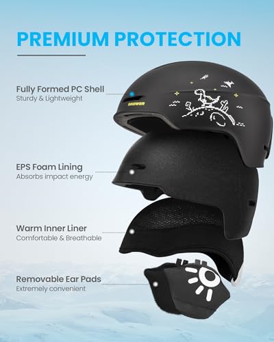 SNOWER Kids Ski Helmet with Goggles Set, Shockproof Durable PC Shell & EPS Foam, Snowboard Helmet and Goggles for Boys & Girls