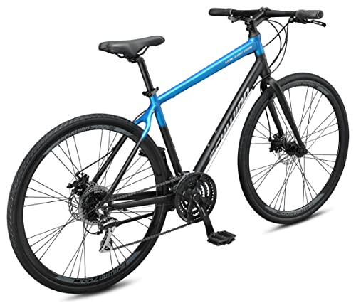 Schwinn Volare 1500 Flat Bar Hybrid Sports Road Bike, Men And Women, 24-Speed, 700C Wheels, 20-Inch Aluminum Frame, Mechanical Disc Brakes, Blue/Black #TOP2
