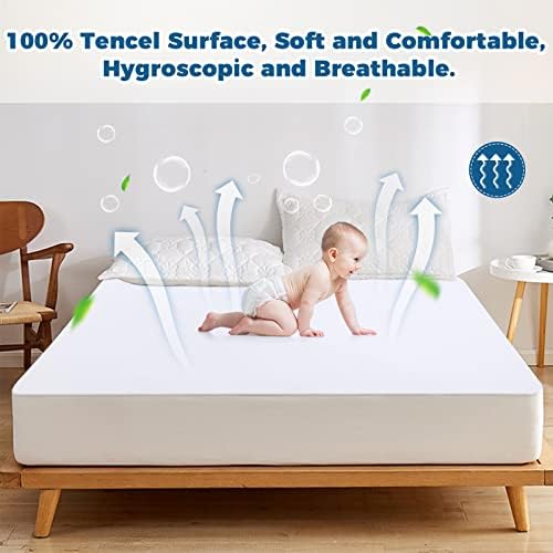 Yoofoss Waterproof Mattress Protector Super King Fitted Mattress Cover Stretches Up to 36cm Deep Lightweight Breathable & Hypoallergenic 100% Tencel Sheet180x200cm