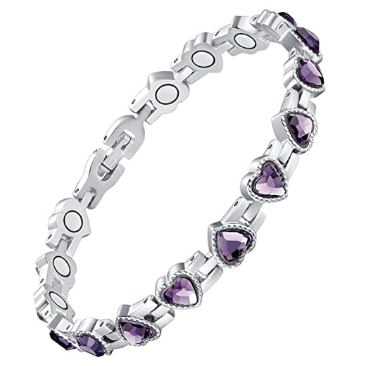 Feraco Magnetic Bracelet for Women Titanium Steel Magnetic Bracelet with Neodymium Magnets & Sparkling Crystals, Christmas Jewelry Gifts (Purple)
