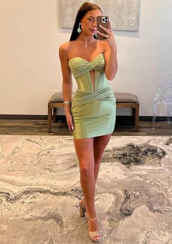 Women's Short Satin Homecoming Dresses Corset Pleated Tight Formal Prom Party Gown2