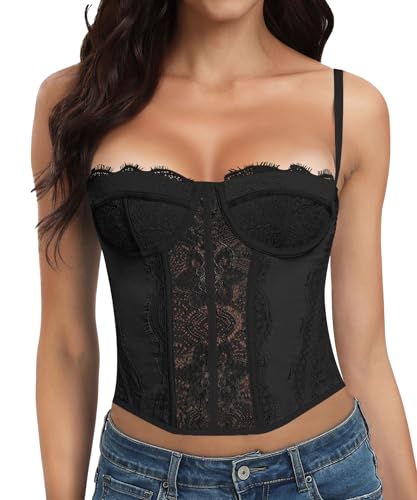 Image of AENLLEY Fashion Lace Bustier Corset Crop Tops for Women with Buckle - Sexy Going Out Top