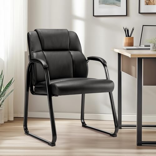 DUMOS Leather Guest Chair,Waiting Room Chairs with Sled Base Padded Arm Rest for Meeting Conference Office Home