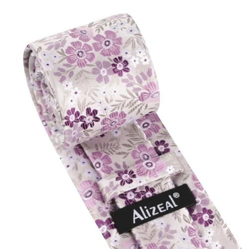 Image of Alizeal Mens 3.15'' Natural Flower Pattern Tie with Floral Pocket Square Set