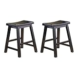 Lexicon Victoria Saddle Solid Wood Table Height Stool Set of 2 - Saddle Kitchen Stool Dining Height Stools for Dining, Armless Chair Seating, Perfect Casual - 17.5' Black Sand