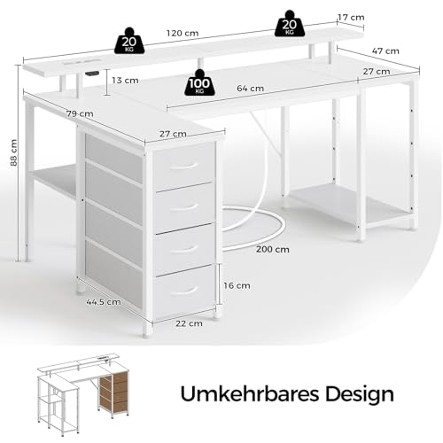 Bureau PC d'angle L 120cm LED + USB-C Rolanstar