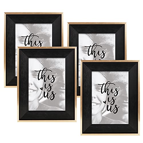 Artbyhannah 4 Pack 5X7 Inch Black Gold Picture Frame Set With High Definition Glass For Tabletop Display And Wall Mounting Photo Frame For Wedding Or Home Decoration Mother's Day Gift #TOP8
