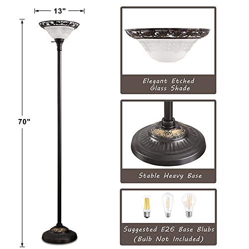 Luvkczc Victorian Floor Lamp, 70" Elegant Standing Lamp With Etched Glass Shade, Metal Body & Heavy Base, Vintage Tall Corner Lamp For Bedroom, Living Room, Den, Office. No Bulbs (1 Head) #TOP2