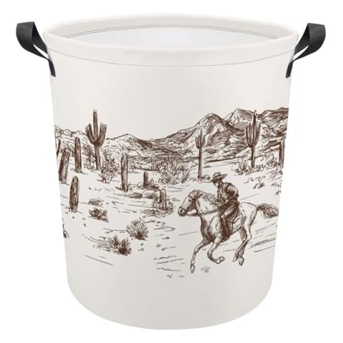 Wild West Desert With Cowboy Baby Laundry Hamper,Laundry Basket,Waterproof Storage Bin for Bedroom,Clothes Organizer Basket,Toys Box,Room Decor Cover