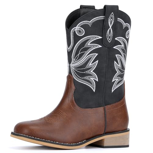 WOKOOT WOKOOT Kids Cowboy Boots for Boys and Girls - Square Toe Cowgirl and Cowboy Boots, Big Kid Size 5