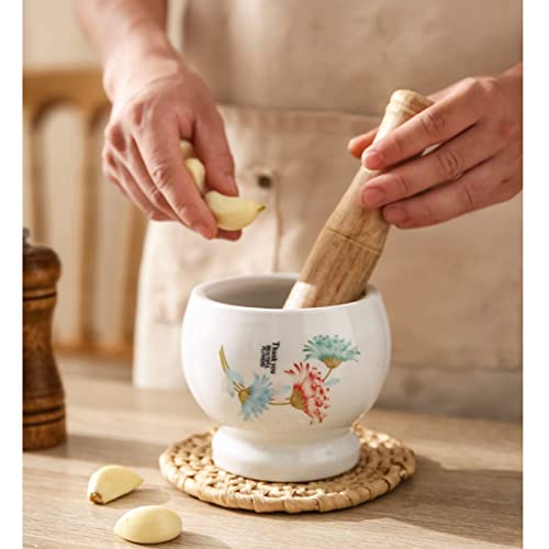 Mortar And Pestle Porcelain Mortar And Pestle Pill Crusher, Spice Grinder, Herb Bowl, Pesto Powder, Quality Porcelain With Floral Pattern, White Grinder Spice Herb Grinder (Size : L) #TOP5