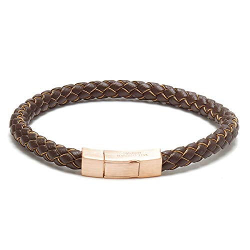 Tateossian Men's Click Tocco Brown Italian Braided Leather Bracelet, Medium 18Cm #TOP18